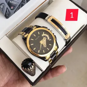 ست ساعت دستبند انگشتر استیل مردانه 260300370