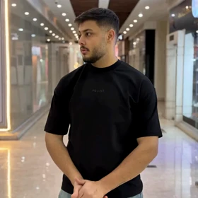 تیشرت یقه گرد چاپی پفکی برجسته چشم پولیزی مشکی 172