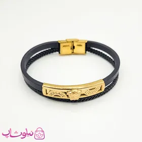 دستبند مردانه چرم و استیل مدل ورساچه برجسته
