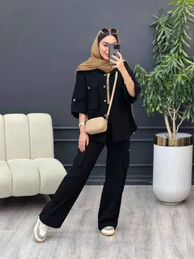 ست مانتو و شلوار کارگو برش‌دار