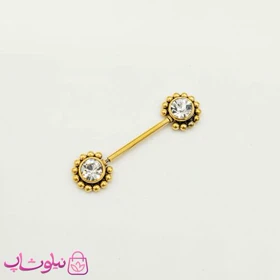 پیرسینگ سینه نگین‌دار طلایی کد 891-1