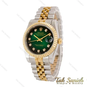 ساعت رولکس دیت جاست مردانه دورنگ طلایی صفحه سبز مشکی Rolex-4797-G