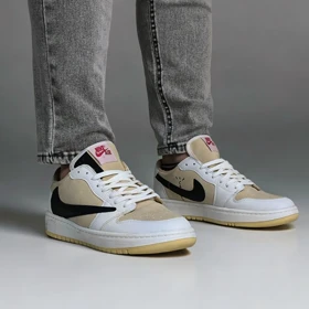 نایک ایر جردن 1 بدون ساق تراویس اسکات سفید خردلی ( Nike Air Jordan 1 Low Travis Scott WY)