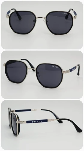 عینک آفتابی مردانه و زنانه پرادا Prada SPS111/S ضد اشعه UV400 ایتالیایی (فریم نقره‌ای عدسی‌ها مشکی)