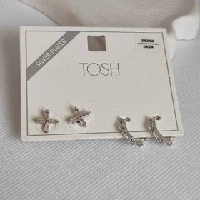 ست گوشواره میخی و حلقه‌ای TOSH طرح صلیب و نگین زیرکونیا