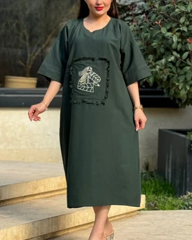 پیراهن رخ لینن گلدوزی 4003 (سبز یشمی)