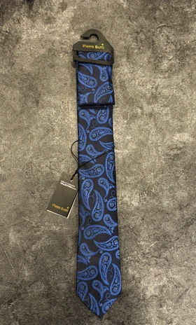 ست کراوات و پوشت مشکی طرح بوته جقه آبی نفتی اورجینال دیلم کد 168