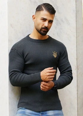 بافت یقه گرد کشبافت کبریتی طوسی مدل Rama