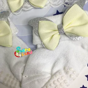 ست جوراب و هدبند دخترانه Chicco طرح پاپیون لیمویی