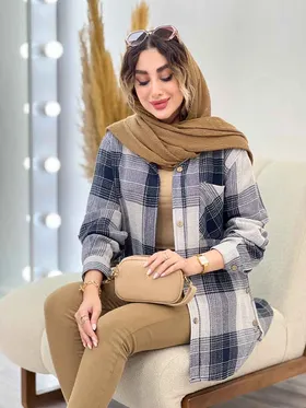 مانتو چهارخونه تک جیب پایین هلال