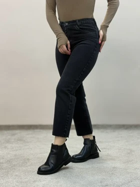 شلوار جین واید کات ذغالی تیره 9458