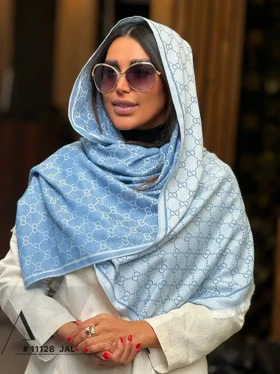 شال کشمیر نخ دورو مارک گوچی GUCCi ریشه سوزنی آبی