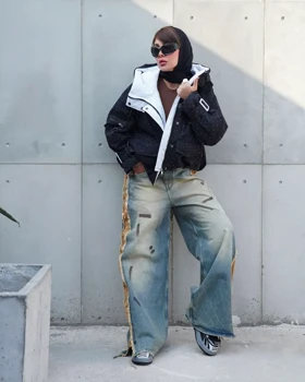 کاپشن دخترانه کراپ نگین‌دار