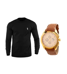 پک بافت مشکی و ساعت Tissot