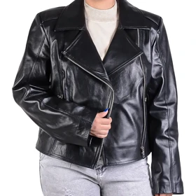 کراپ کت چرم زنانه یقه انگلیسی