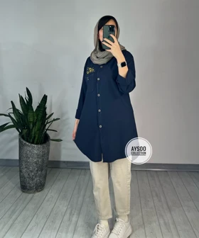 مانتو لینن جیب گلدوزی