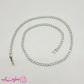 گردنبند دخترانه تنیسی نقره ای رنگ نگین مربع سفید 45 سانت کد 2598