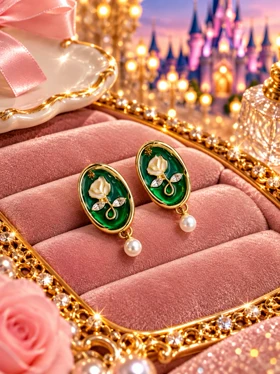 گوشواره گل میناکاری قاب گل رز سفید