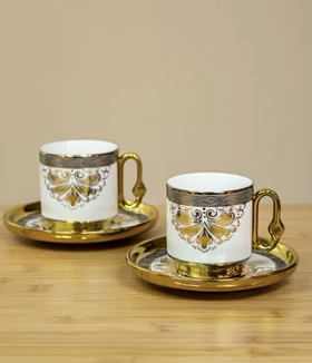 ست قهوه خوری شش نفره طرحدار دسته طلایی