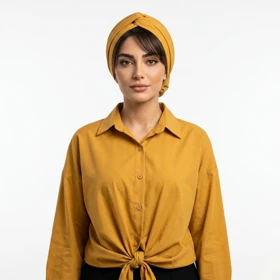 شومیز نخی جلو گره مدل آندرومدا علیدسا (خردلی)