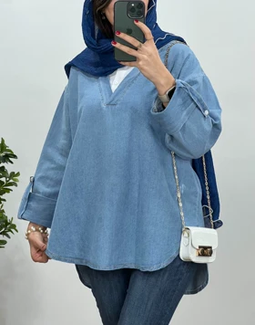 تونیک مانتویی جین یقه دار دریم 2(ایراد دار)