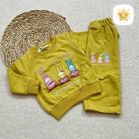 بلوز شلوار دخترانه بگ جوجه خرگوش جنس پنبه برند DENIZ مناسب 9 ماه تا 2 سال