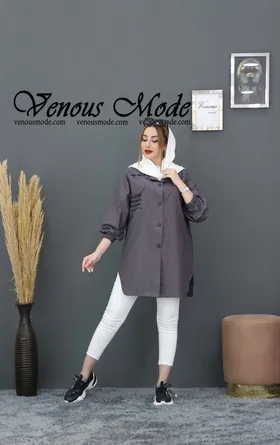 مانتو جیب نوشته دار جلودکمه