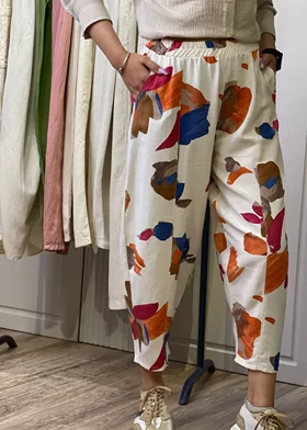 شلوار لینن مام فیت تک‌رنگ