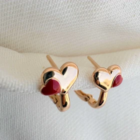 گوشواره قلب طلایی و قرمز ژوپینگ