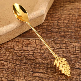 قاشق چای خوری طلایی طرح برگ