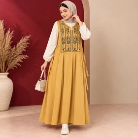سارافون نخ لینن یقه چاپ الهه کد 6072 (خردلی)