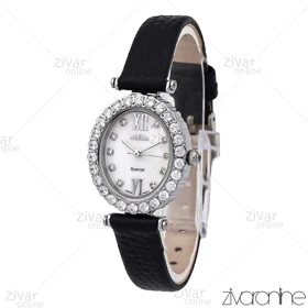 ساعت الکسا اسپشیال A2008 زنانه قاب سیلور دور نگین بند چرمی 106218