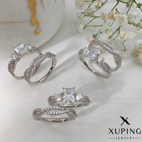 ست حلقه و پشت حلقه نقره‌ای زنانه با نگین مربعی Xuping