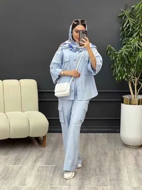 ست مانتو و شلوار کارگو برش‌دار