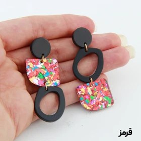 گوشواره زنانه مدل هندسی شاین دار (قرمز)