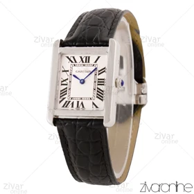 ساعت کارتیر زنانه مدل Tank صفحه سفید بند چرم مشکی 105591
