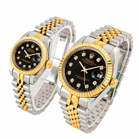 ساعت زنانه رولکس Rolex-4531-M-L دورنگ طلایی و نقرهای با صفحه مشکی در سایز M,L