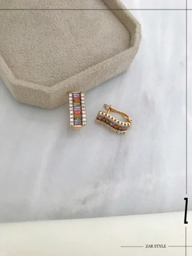 گوشواره مولتی کالر مستطیلی نگین باگت