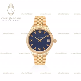 ساعت مچی ورساچه دورحکاکی طلایی صفحه سرمه ای Versace