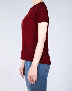 تیشرت نخی زنانه طرح دار زرشکی