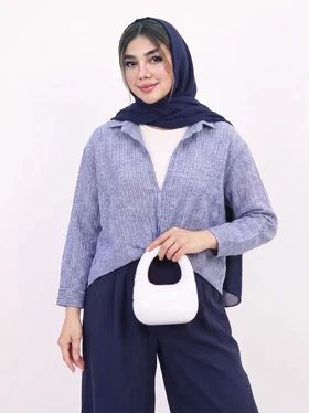 شومیز لینن زارا جلو پیچ با تاپ کبریتی