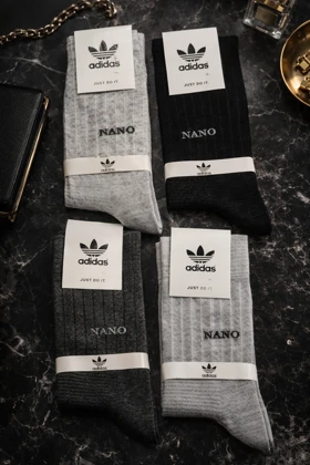 جوراب ساق بلند مردانه جینی 12 جفتی فری سایز برند آدیداس نخی