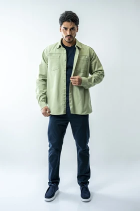 پیراهن آستین بلند برش‌دار کتان مردانه