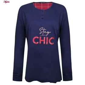 ست بلوز و شلوار زنانه نخ پنبه سرمه ای لین کد 5196-209