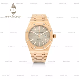 ساعت مچی اودمار پیگه باتری بند رزگلد صفحه طوسی Audemars Piguet