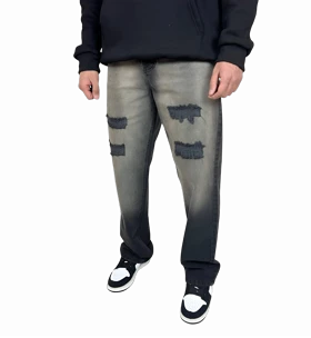 شلوار جین مردانه نیم بگ (Semi-Baggy) زاپدار - رنگ دودی و خاص - فیت راحت