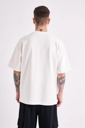 تیشرت مردانه Dama Patch Oversize Ecru M1966