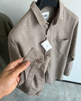 پیراهن آستین بلند کنفی ZARA خاکی