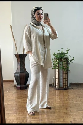 شومیز شلوار گره‌ای لینن