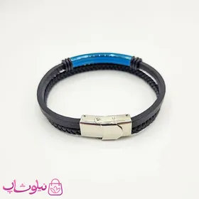 دستبند پسرانه چرم و استیل مدل ورساچه آبی